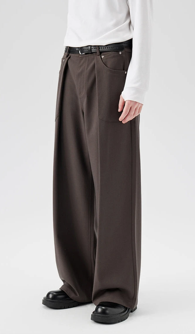 Wide Leg Pleated Trousers With Button Details 3 Wide Leg Pleated Trousers With Button Details - Image 3