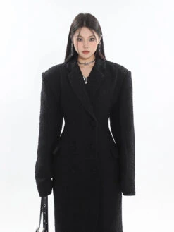 Double-Breasted Longline Bouclé Coat -Modern Wear Shop 00c3329fcd8e6efdc76db0d508c916a2
