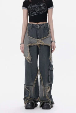 Distressed Star Patchwork Wide Leg Jeans -Modern Wear Shop 00f96416f73ce85d56caef096d07e4ea