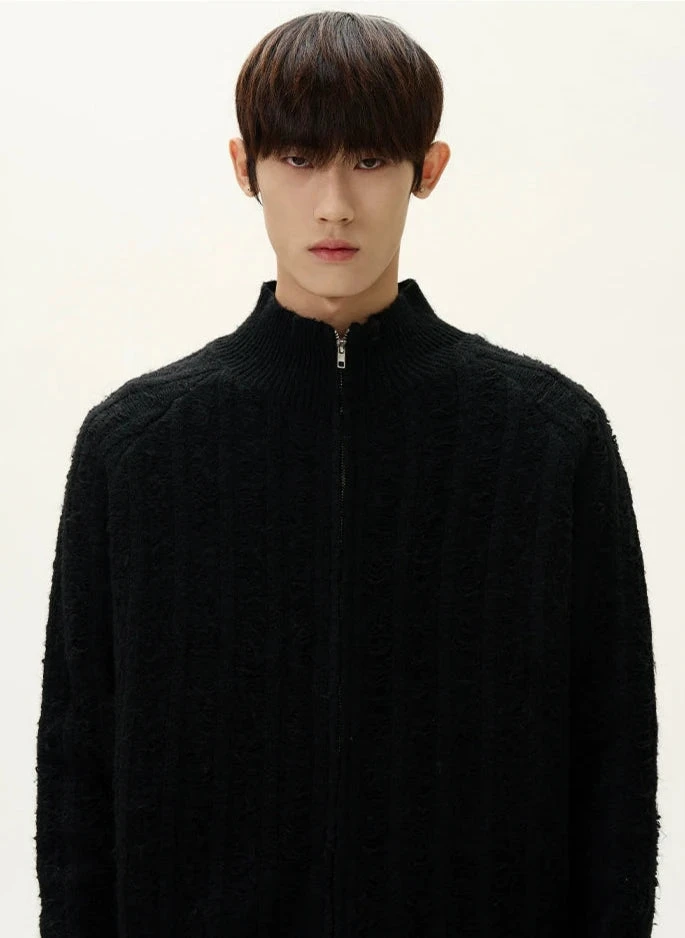 Fuzzy Ribbed Trim Mock Neck Zip Jacket 14 Fuzzy Ribbed Trim Mock Neck Zip Jacket - Image 14