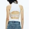 Lace-Back Ribbed Turtleneck Sleeveless Tank Top