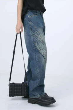 Ring Patchwork Straight Fit Jeans -Modern Wear Shop 0176fa09f701610822ebe79550b59cde