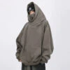 Oversized Drop Shoulder Layered Funnel-Neck Hoodie