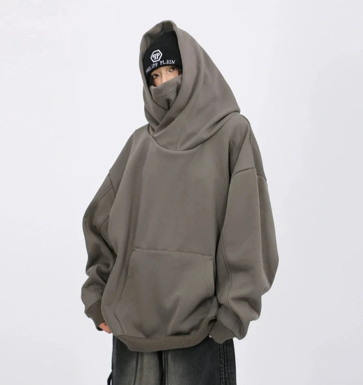 Oversized Drop Shoulder Layered Funnel-Neck Hoodie 1 Oversized Drop Shoulder Layered Funnel-Neck Hoodie