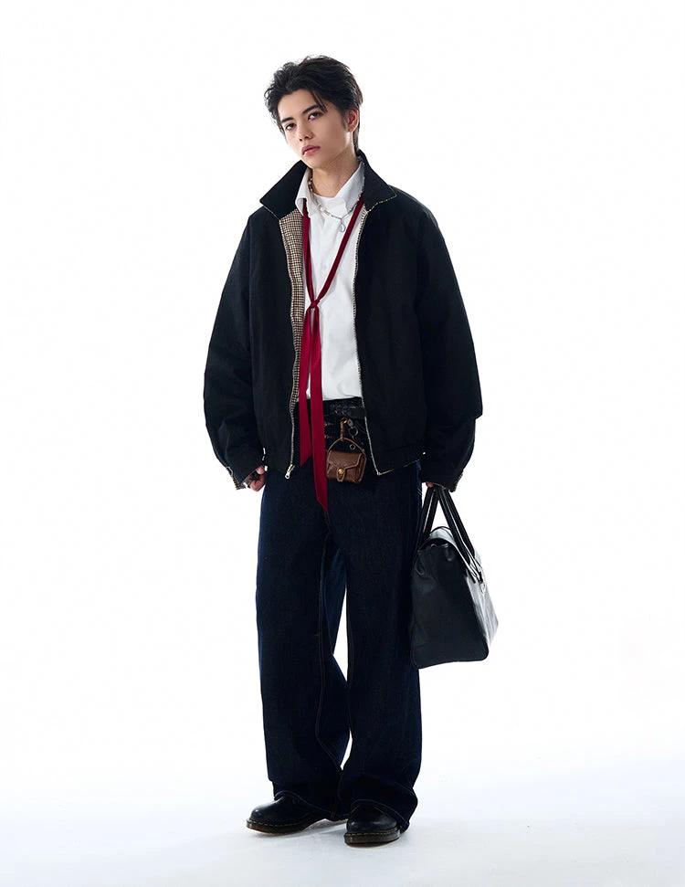 Oversized Houndstooth Reversible Zip Jacket With Elastic Trim 12 Oversized Houndstooth Reversible Zip Jacket With Elastic Trim - Image 12