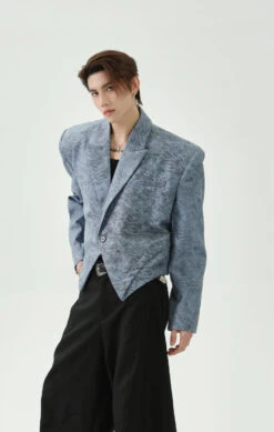 Asymmetric Hem Abstract Print Single-Breasted Boxy Blazer -Modern Wear Shop 01abf2470c1b4ba6199b307a10b19d19