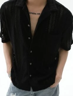 Button-Up Sheer Lace Shirt With Geometric Pattern 20 Button-Up Sheer Lace Shirt With Geometric Pattern -Modern Wear Shop 01ba267d0dee69284f0ddecc8fd3a34d