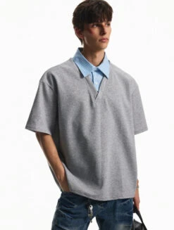 Mock Layered Contrast Collar Short Sleeve Shirt -Modern Wear Shop 01d71b3bfd9be8c0981a839a9fe491f4