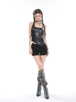 Faux Leather Halter Neck Crop Top With Side Tie -Modern Wear Shop 01f35a71ed38ad4a3a3ed5061e9d931c