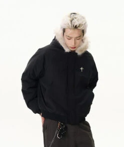 Pinstripe Bomber Jacket With Faux Fur Collar -Modern Wear Shop 01ffb09169df6946d2570e938789b1b5