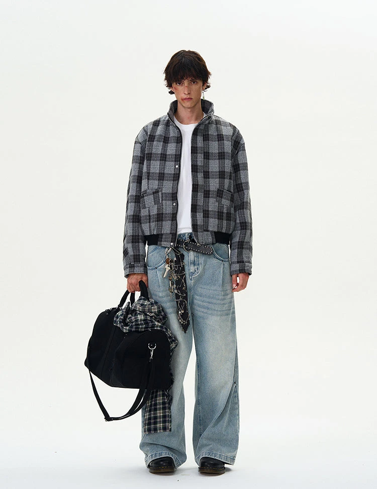 Plaid Bomber Jacket With Stand Collar 13 Plaid Bomber Jacket With Stand Collar - Image 13