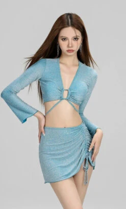 Glitter Knotted Crop Top & Ruched Skirt Set -Modern Wear Shop 025e4c6086b8b8405829eda0b6f90fb2