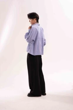 Striped Oversized Cropped Button-Up Shirt -Modern Wear Shop 0267