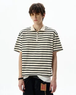 Stripe Half Zip Short Sleeve Shirt