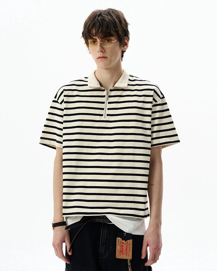 Stripe Half Zip Short Sleeve Shirt 1 Stripe Half Zip Short Sleeve Shirt