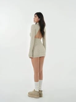 Cable Knit Turtleneck Mini Sweater Dress With Open Back -Modern Wear Shop 027908c859e998c9e0c2e21088e0c9c5