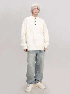 Mock Neck Ribbed Knit Sweater With Chest Pocket -Modern Wear Shop 027f5481b8c675da226896ebdcb27b36
