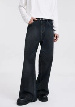 Wide Leg Dark Wash Wax Jeans With Contrast Stitching 11 Wide Leg Dark Wash Wax Jeans With Contrast Stitching -Modern Wear Shop 02911020bc104f9ac446dde06d50565e