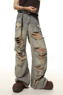 Extra-Distressed Vintage Wash Wide-Leg Jeans -Modern Wear Shop 029a65c72f7acb4b1ee1d8cc4bc655f1