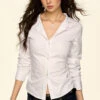 Button-Up Long Sleeve Shirt With Tapered Waist