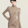 Turtleneck Ruched Criss Cross Long Sleeve Mini Dress