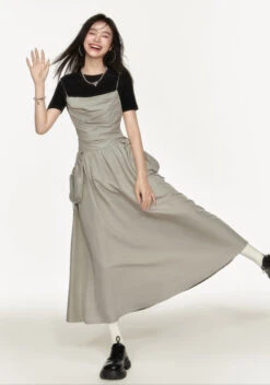 Link Chain Strap Backless Ruched Midi Dress With Pockets -Modern Wear Shop 03b0adf1bae2aa26b1dd683344c1b0be