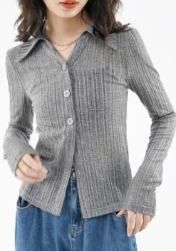Ribbed Button Long Sleeve Top -Modern Wear Shop 03cdbf49c1aa98a39e387c5a3928cd06
