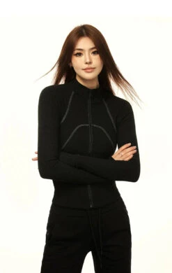 Skinny Mock Collar Contrast Stitch Zip Running Jacket 20 Skinny Mock Collar Contrast Stitch Zip Running Jacket -Modern Wear Shop 03de802d99fd76910439326b89da0095