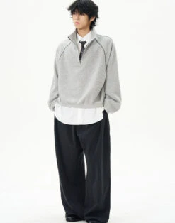 Oversized Contrast-Stitch Quarter Zip Sweatshirt 18 Oversized Contrast-Stitch Quarter Zip Sweatshirt -Modern Wear Shop 04172f7629f9b3e63d882c33d7d1e653