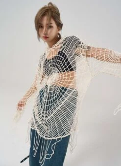 Spider Web Open Knit Hoodie -Modern Wear Shop 041c96639084e40daedc2985e838ba08