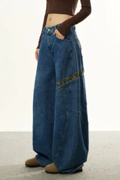 Low Waist Baggy Denim Jeans With Leopard Patchwork Details -Modern Wear Shop 041f8440106b9afb0f7094a837e3f96e