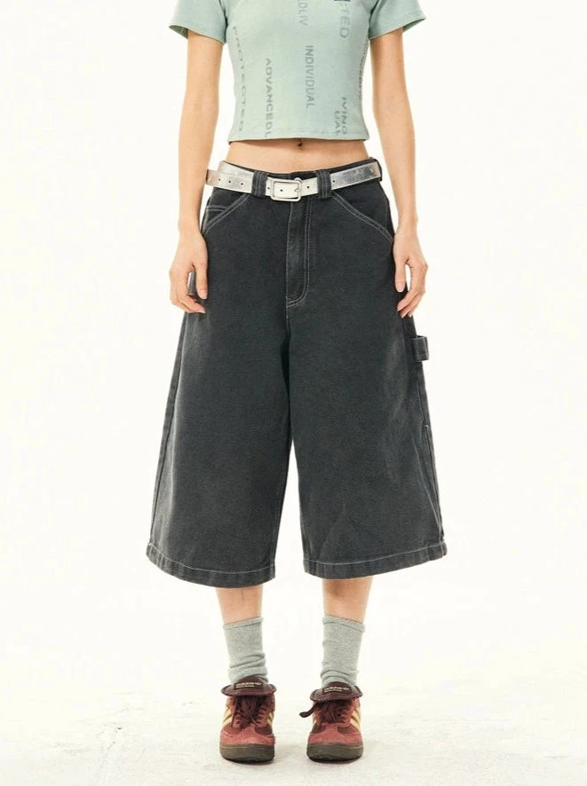 Wide Leg Bermuda Denim Shorts With Side Loop 4 Wide Leg Bermuda Denim Shorts With Side Loop - Image 4