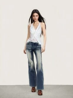 Mock Layered Lace Twist Front Halter Neck Top -Modern Wear Shop 04bc5264c43c4edbf09449e004ffdbdf