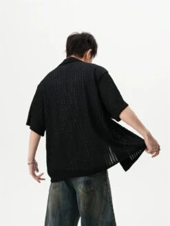 Sheer Open Knit Short Sleeve Button Up Shirt With Chest Pockets -Modern Wear Shop 04d7b210afbabf2ec05f8a7ef29dd5bb
