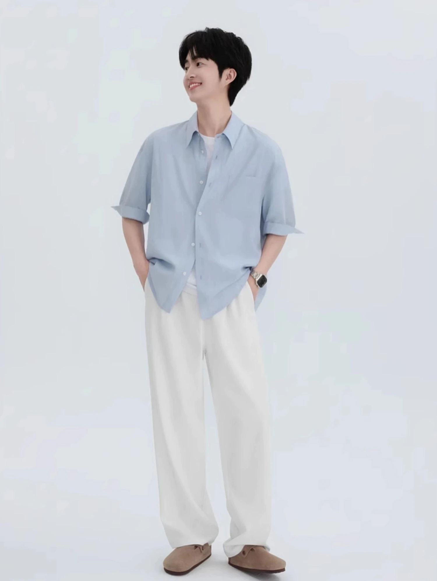 Short Sleeve Lightweight Button-Up Shirt With Chest Pocket 4 Short Sleeve Lightweight Button-Up Shirt With Chest Pocket - Image 4