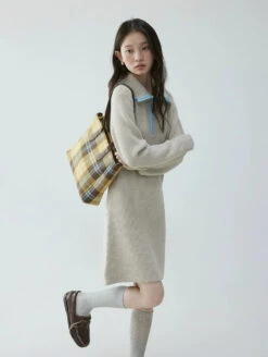 Contrast Collar Half Zip Knit Sweater Mini Dress -Modern Wear Shop 050f19ff040bf187d0039b7a9ad564ca