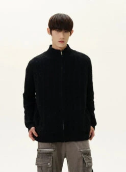 Fuzzy Ribbed Trim Mock Neck Zip Jacket 26 Fuzzy Ribbed Trim Mock Neck Zip Jacket -Modern Wear Shop 0539c6f63eb4162a5954da49b9603158