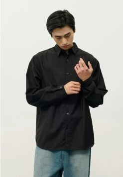 Oversized Button-Down Shirt With Stand Collar -Modern Wear Shop 0540d2654b1b357a05acb4cb00b5730f