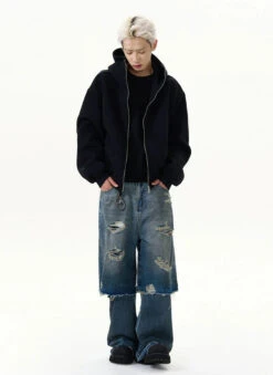 Oversized Zip-Up Zip-Through Hoodie Jacket -Modern Wear Shop 05471b4ba38ea1512243f08d3aebb7ef