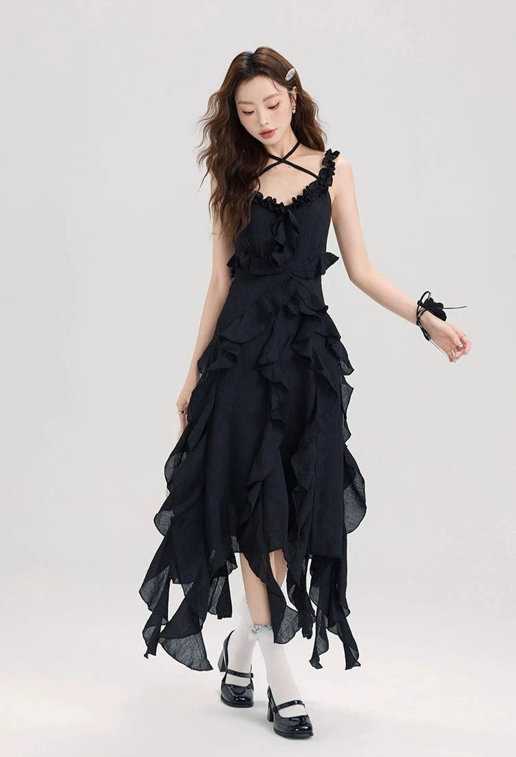 Ruffled Asymmetric Hemline Sleeveless Dress 4 Ruffled Asymmetric Hemline Sleeveless Dress - Image 4