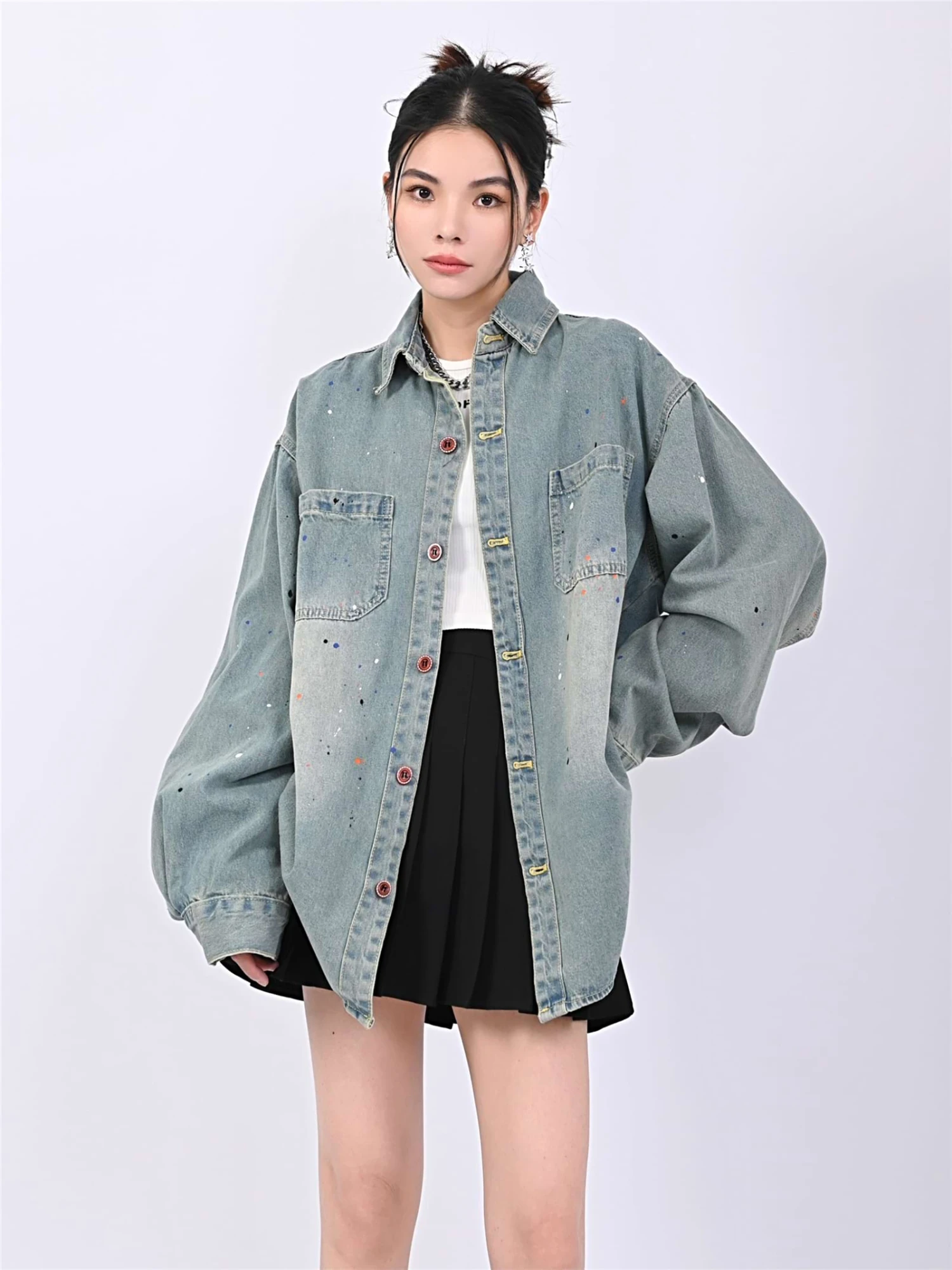 Paint Splatter Oversized Denim Shirt 2 Paint Splatter Oversized Denim Shirt - Image 2