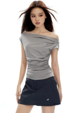 Asymmetrical Neckline Ruched Jersey Top -Modern Wear Shop 05a5864ec43dfa8be3336bf7f49b8201