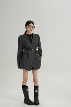 Oversized Lapelless Single-Button Blazer With Belt -Modern Wear Shop 064e2c8275a14911ec2a5cff3f6cb8fd