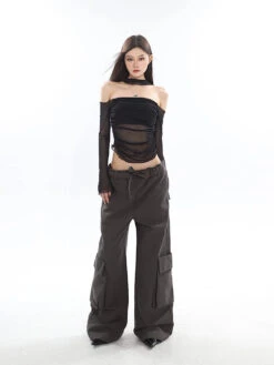 Sheer Off-Shoulder Long Sleeve Crop Top With Mesh Sleeves -Modern Wear Shop 0659d076040aa1e03078c258648f788d