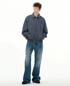 Oversized Striped Zip-Up Collared Jacket -Modern Wear Shop 0678bf6a63f2cbb91550e56729313e96