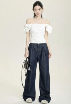 Ruched Side Off Shoulder Puff-Sleeve Top -Modern Wear Shop 067cb8a67358244c4a3dfe313acd3661