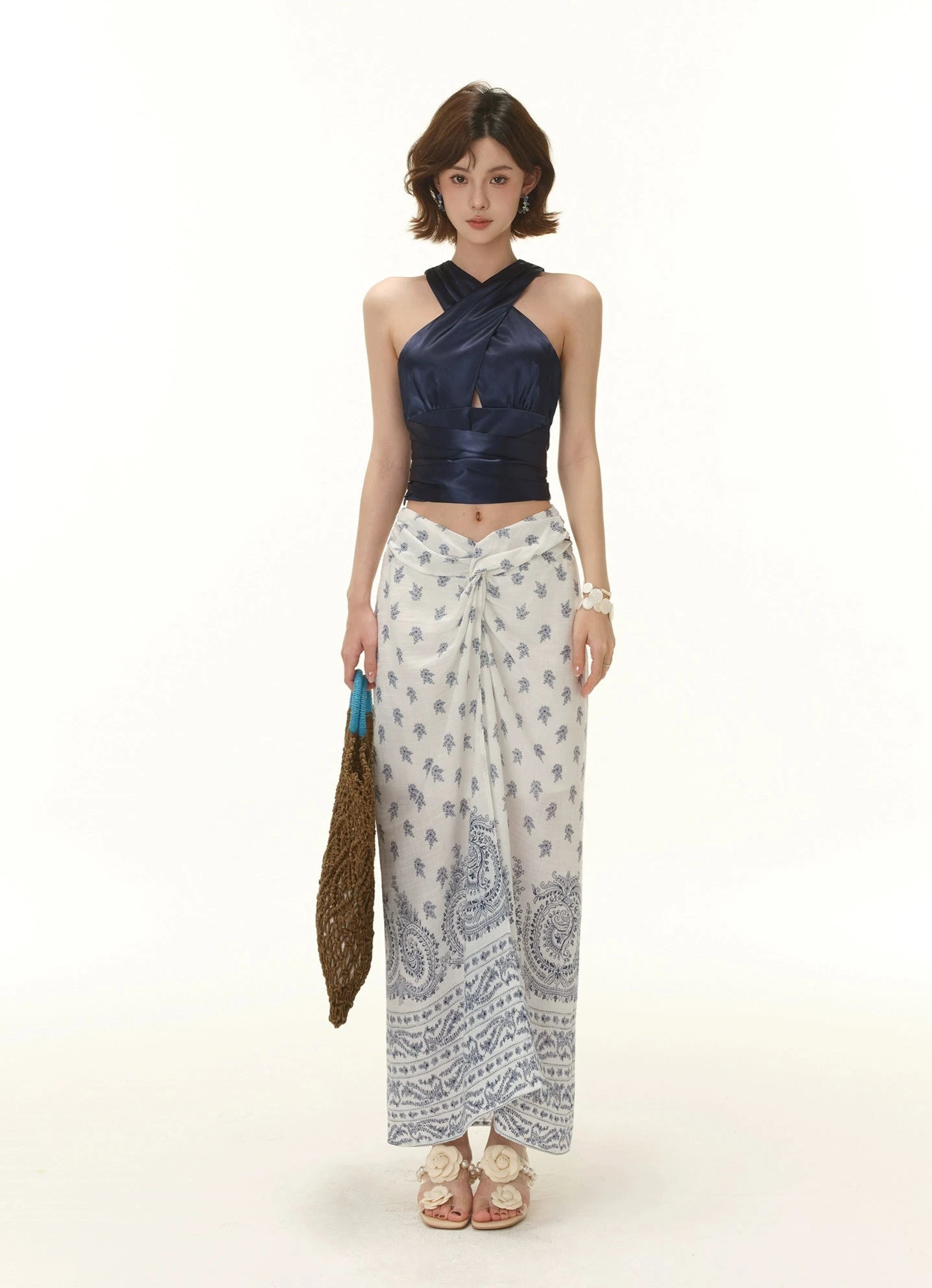 Satin Crisscross Halter Neck Wrap Crop Top 4 Satin Crisscross Halter Neck Wrap Crop Top - Image 4