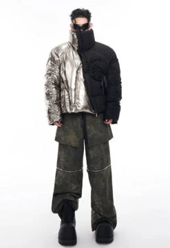 Two-Tone Metallic Puffer Jacket With Rosette Detail -Modern Wear Shop 069b520be13cfa89768cf624cbbad974