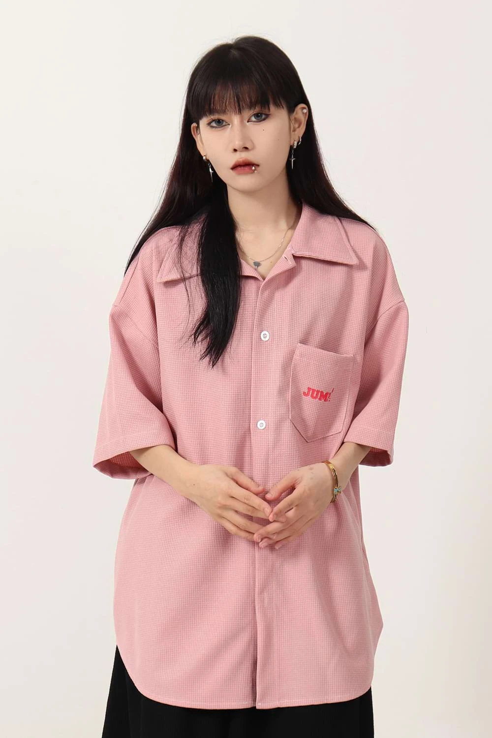 Waffle Texture Oversized Button Shirt 4 Waffle Texture Oversized Button Shirt - Image 4