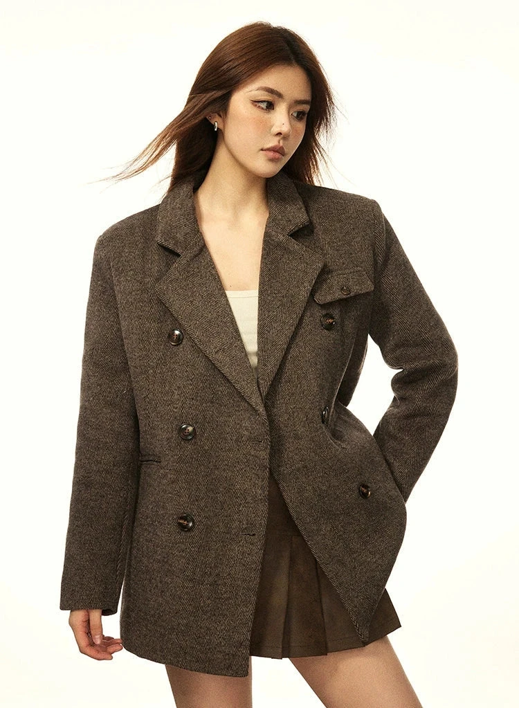 Oversized Double-Breasted Tweed Blazer Coat 2 Oversized Double-Breasted Tweed Blazer Coat - Image 2